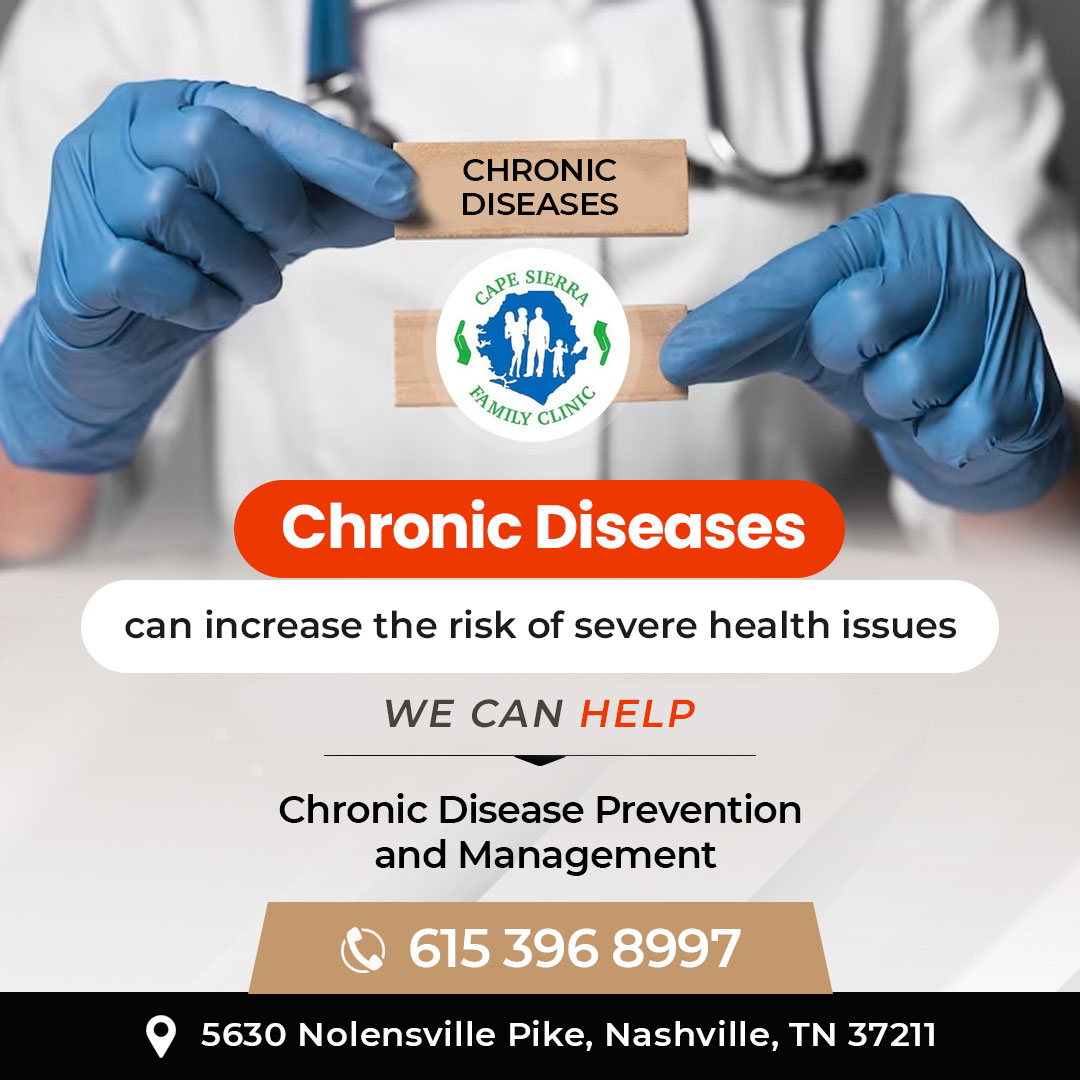 Cape Sierra Family Clinic can help you with Chronic Disease Prevention and Management.

#chronicdisease #chronicdiseaseprevention #chronicdiseasemanagement #chronichealthissues #healthcareclinic #healthcareservices #familyclinic