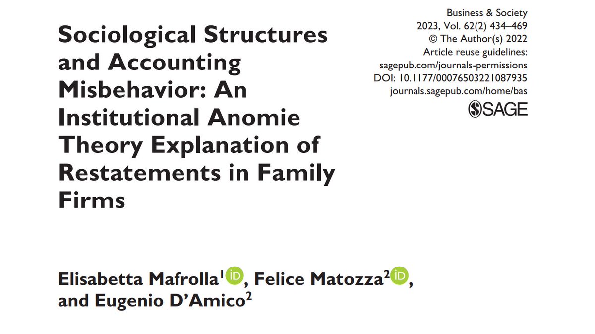 BASeditors's tweet photo. Read new work by scholars from @unifg and @UnivRoma3 using institutional anomie theory to examine whether sociological structures (i.e., legal forces and cultural values) influence #accounting errors inducing #restatements. Learn more here: https://t.co/zFNZt2iB3m https://t.co/nYN38VrEgi
