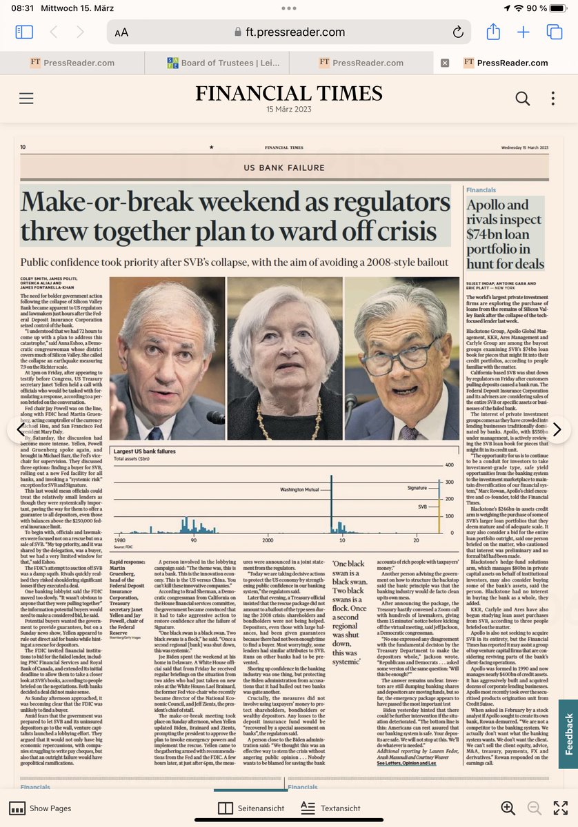 1/3 
WRONG DIRECTION: Debate on SVB looks at bank's asset risk, i.e. duration risk. But there are plenty of asset risks in bank balance sheets: Taking risks is actually the proper economic role of banks in the economy. Thus the true message of SVB debacle is something else: