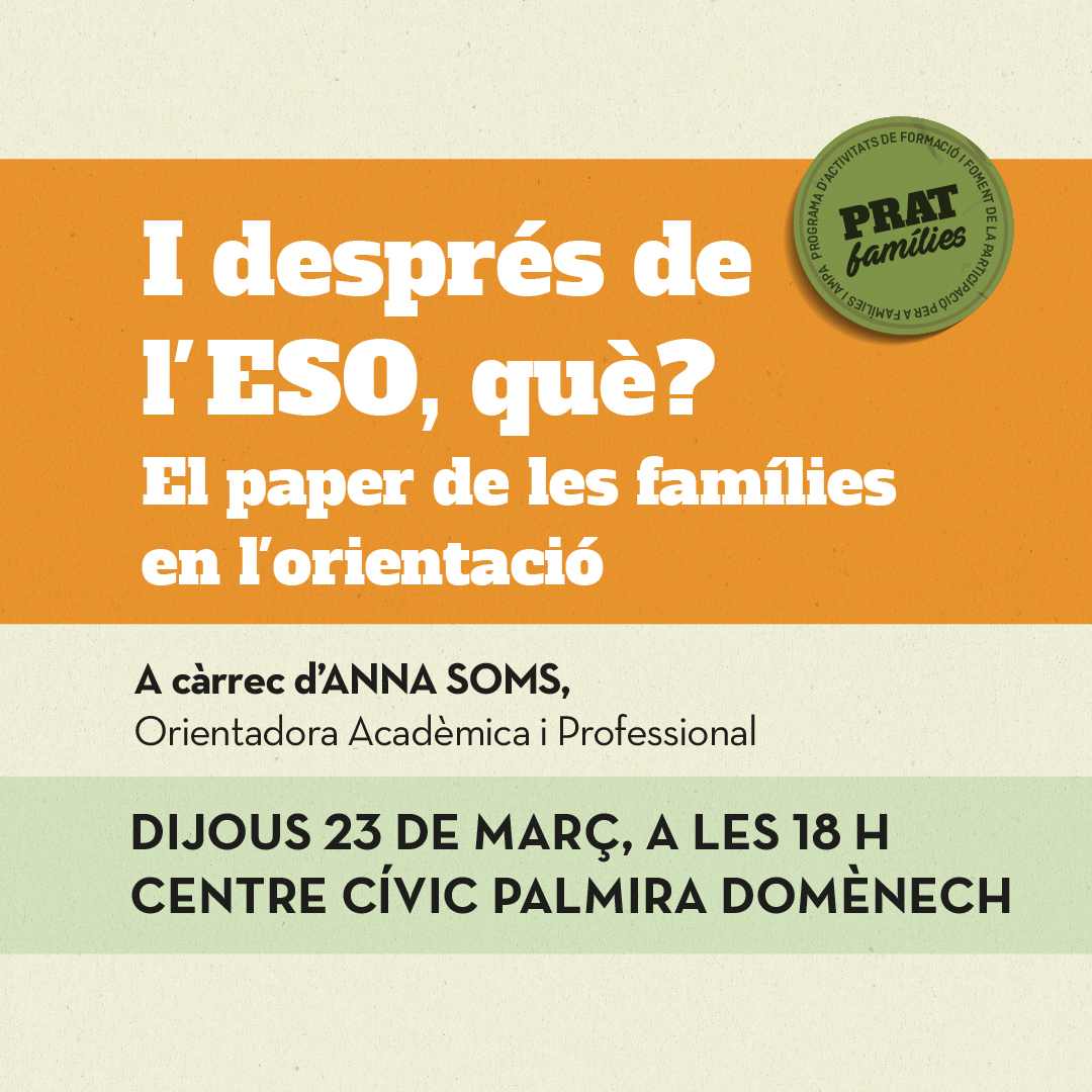 ElPratEducacio's tweet photo. 📌Sessió adreçada especialment a les famílies de fills i filles en edat de 4t d'ESO.
Inscripcions: https://t.co/Fybesi5ohw
#elprateduca #pratfamilies #novesoportunitatseducatives 
@ElPratPersones @inselprat @EscPepaColomer @InsEstanyR @InsDali @AMPADaliPrat @escolamdcprat https://t.co/GdKjgKYI31