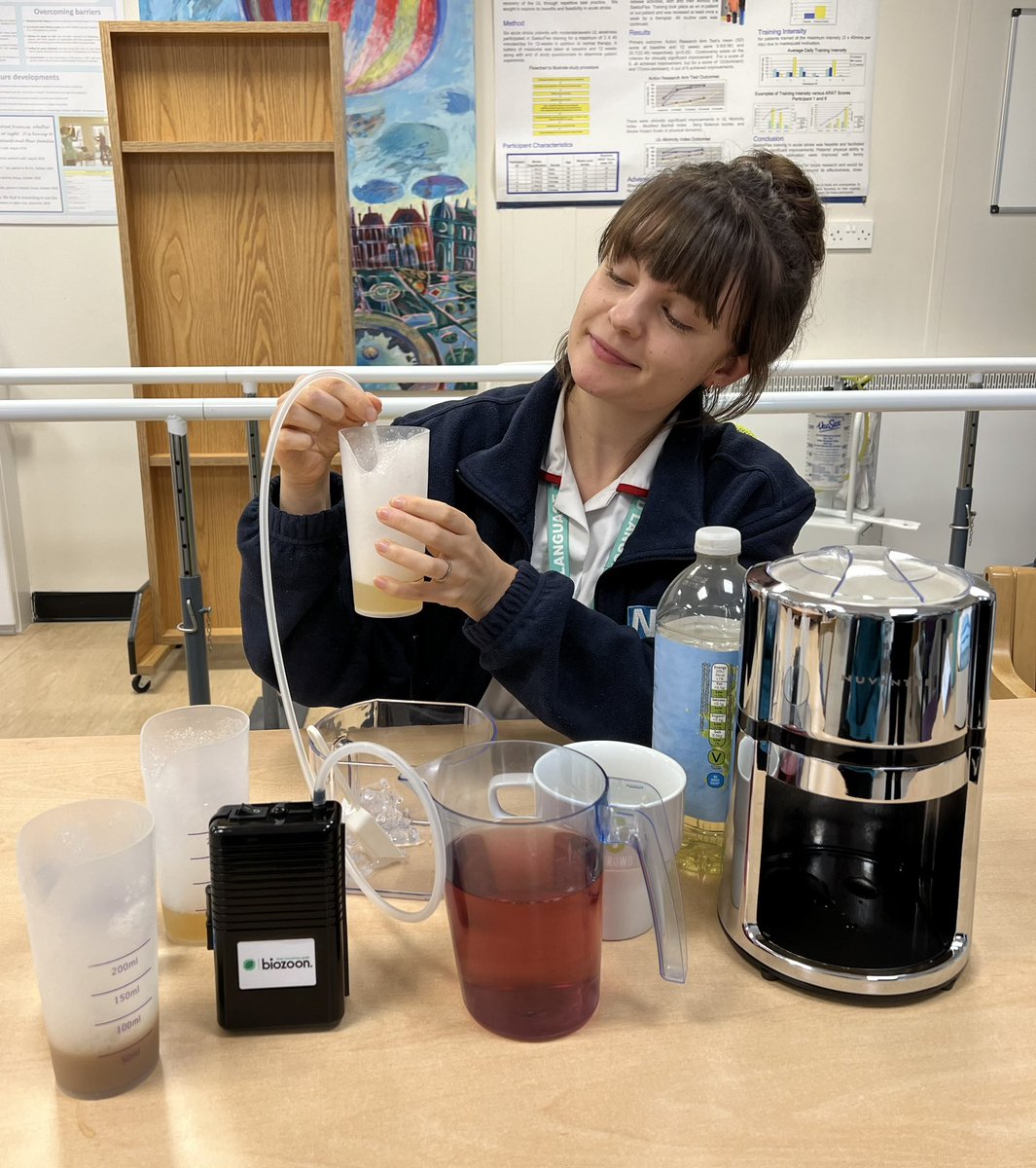 ESNEFT_AHPs's tweet photo. Speech and Language Therapist Naomi explores using ‘air with flavour’ for our nil by mouth patients on the Stroke unit at @esneft Colchester Hospital #Swallowaware2023 #NutritionAndHydrationWeek 
#Biozoon @BiozoonUk https://t.co/gYfoYxHLxw