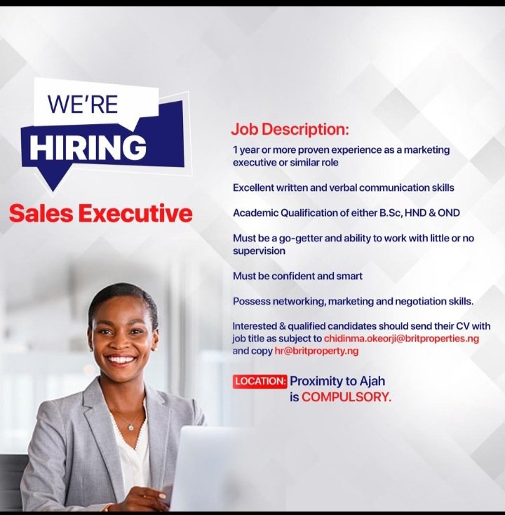 MG_links's tweet photo. Hiring! 

Method of Application
Interested and qualified candidates should send their CV and Cover Letter to: Chidinma.okeorji@britproperties.ng

Lagos https://t.co/Jdc7tcVnEM
