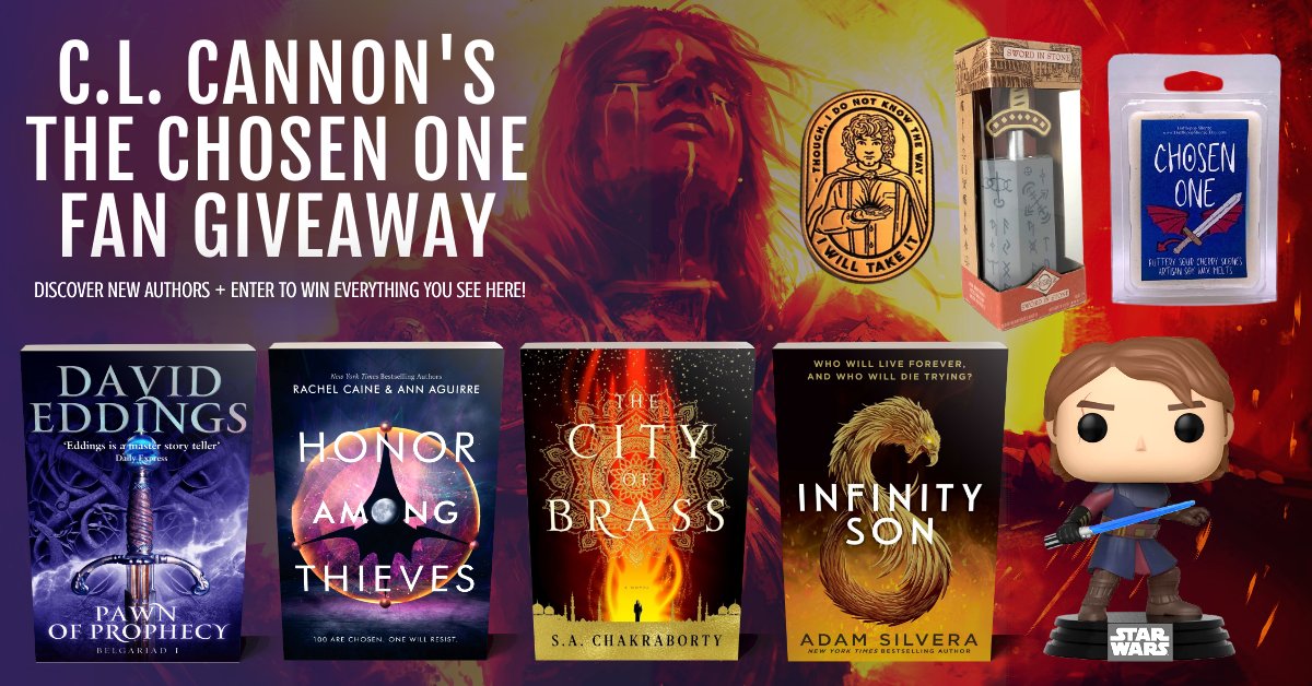 CLCannonAuthor's tweet photo. ⚡️Are you a fan of #Fantasy &amp; #Scifi w/the Chosen One trope? Then we have a #giveaway for you!⚡️
👑 Enter: https://t.co/S8BOGQ420i 👑
⭐️ #Win #PawnOfProphecy #HonorAmongThieves #TheCityOfBrass &amp; #InfinitySon + Anakin Funko, Sword in the Stone puzzle, Frodo pin, &amp; candle melts!⚔️ https://t.co/lCLgRL4af5