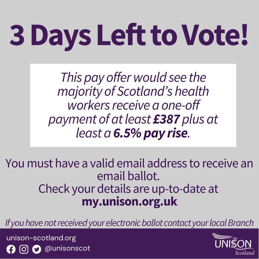 GrampianHealthBranch (@unison_ghb) on Twitter photo The pay ballot closes on Friday 17th March so you have 4 days left to vote. Make sure your voice is heard. If you have not received your email to vote please contact us at: GrampianResourceCentre@unison.co.uk or call 01224 620624 and we'll send you a link. The pay ballot closes on Friday 17th March so you have 4 days left to vote. Make sure your voice is heard. If you have not received your email to vote please contact us at: GrampianResourceCentre@unison.co.uk or call 01224 620624 and we'll send you a link.