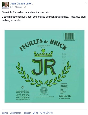 julienbahloul's tweet photo. Ramadan: n'oublions pas la magnifique sortie de l'ex député communiste Lefort qui appelait à boycotter... des feuilles de brick casher, donc israéliennes selon lui (alors que produit totalement français).

Bonus: Lefort est le beau-père de Hamouri (ex membre du terroriste FPLP)🤡 https://t.co/qioeEZpKXL