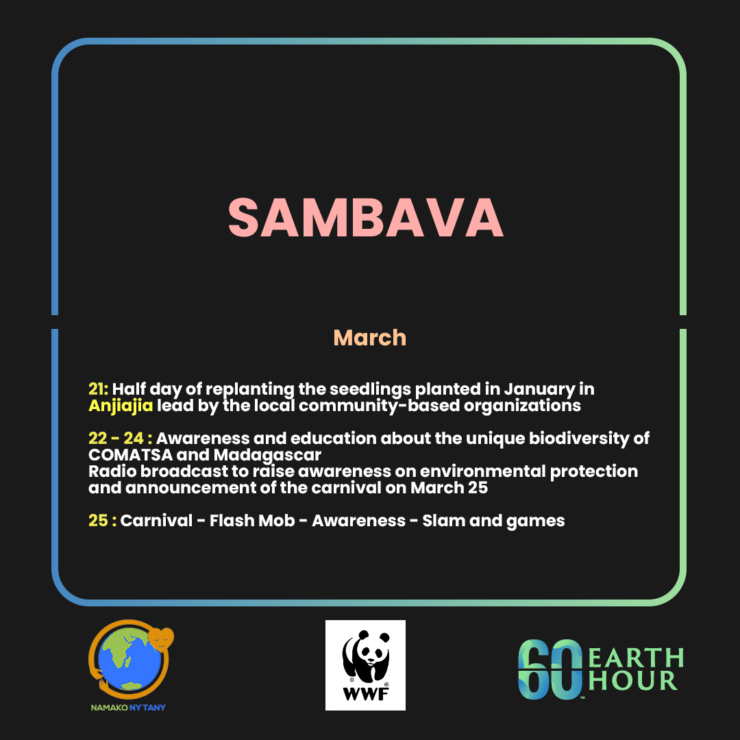 wwf_mada's tweet image. 🎉Earth Hour 2023 Program - Part I🎉
Find below the list of activities for the Earth Hour celebration in Madagascar 👇
And join Namako ny Tany youth in your region for the biggest event in March 🌍🇲🇬
#OneSharedHome #EarthHour2023 #Madagascar