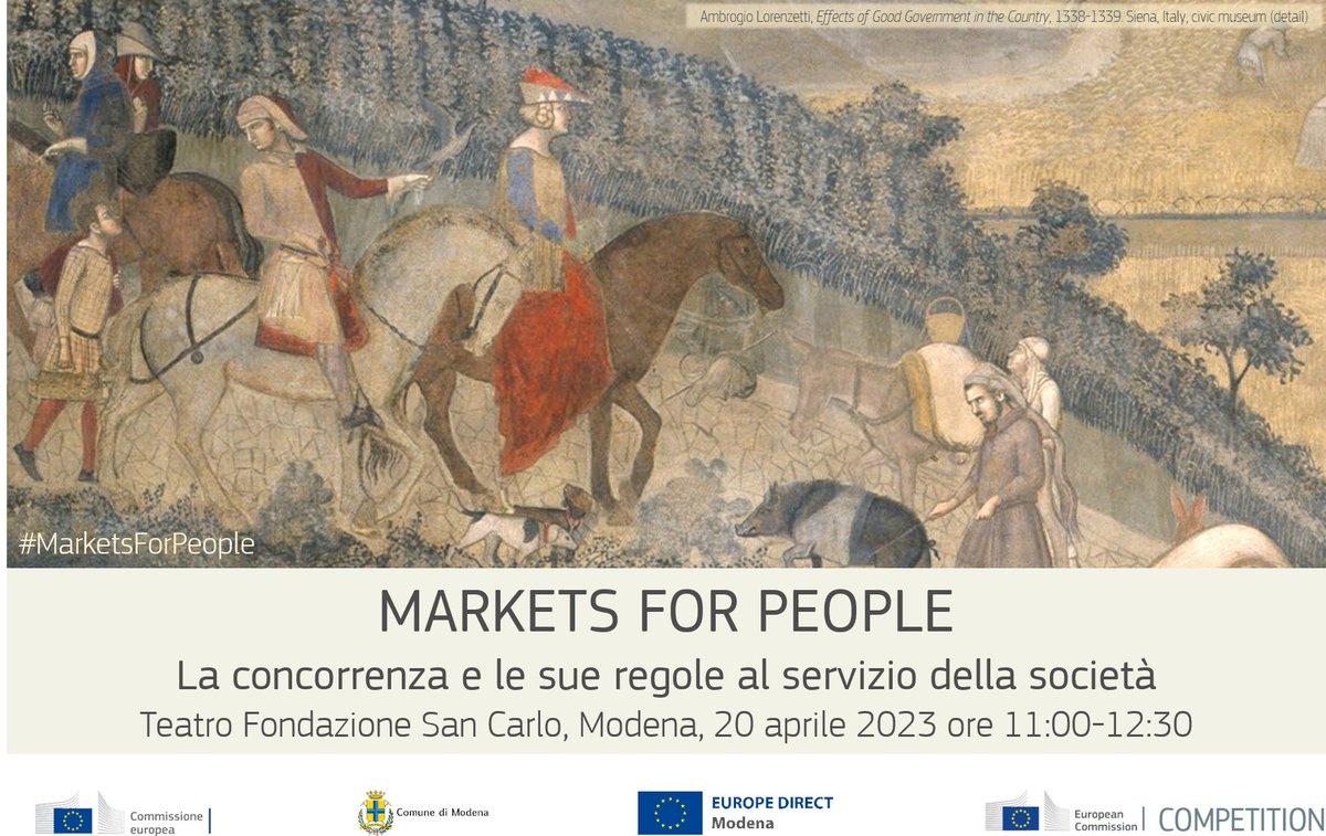 EU_Competition's tweet photo. 🔴 Registrations are now open for the first episode of the #MarketsForPeople debate series in

📍 Modena, Italy

📅 20 April

DG Competition goes on the road to carry the competition policy debate around the Union 🚂🇪🇺

Come and join us❗️

Register here👇
https://t.co/JMLSvbwqQD https://t.co/AfKKsSL7WO