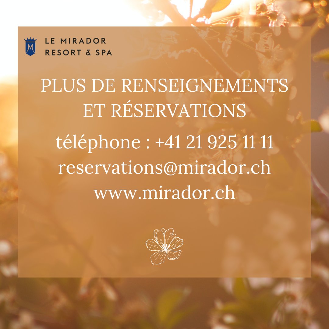 Du confort et de la détente absolue pour un séjour inoubliable. Découvrez notre offre de printemps.

Plus de renseignements: mirador.ch/fr/node/507

Comfort and absolute relaxation for an unforgettable stay. Discover our spring offer.

More information: mirador.ch/en/node/507