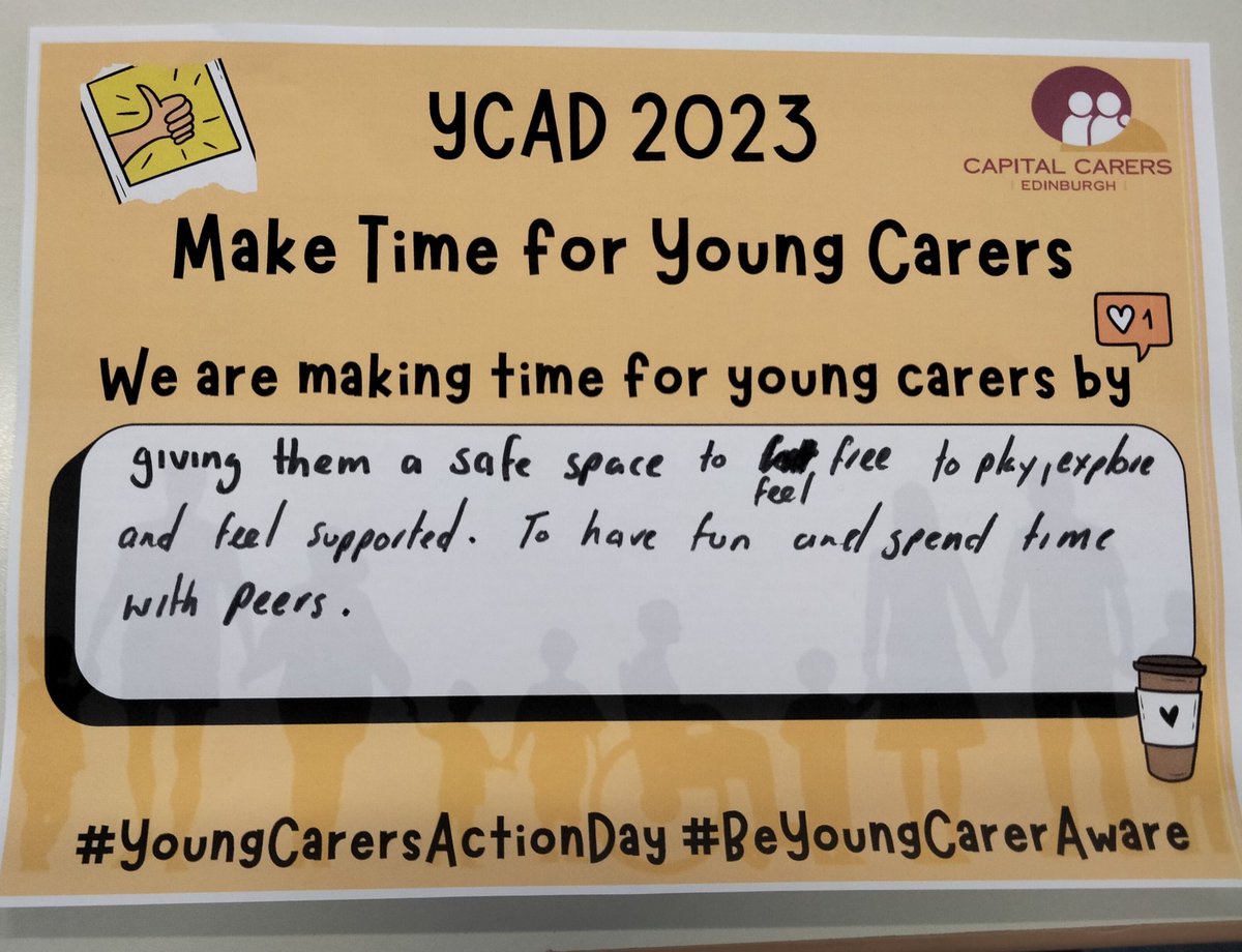 YCAD 2023 
We work with young people each day who are young carers and who do so much for others. This is how we make time for everyone we work with.

<a href="/carers_team/">Capital Carers</a> @she_scotland 
#YoungCarersActionDay 
#beyoungcareraware