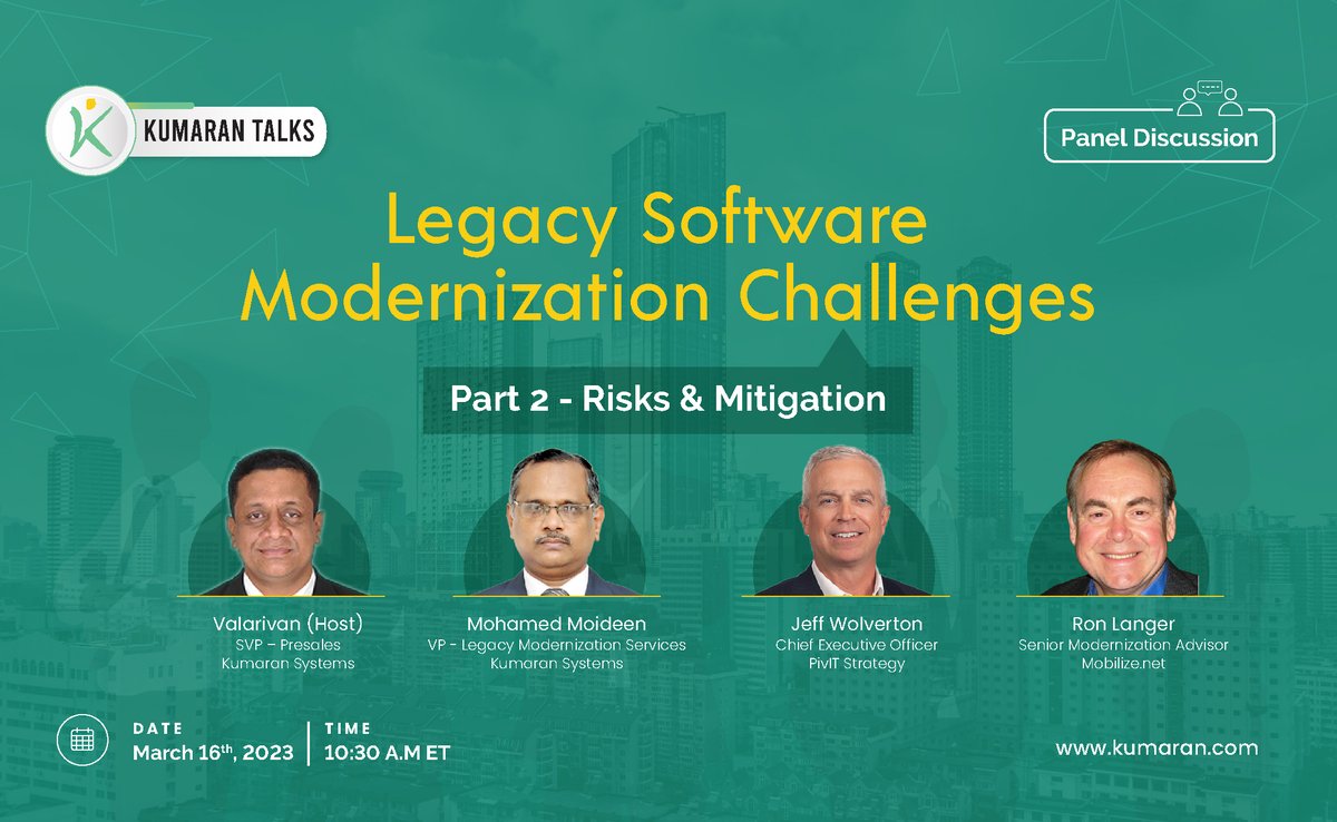 ddskier's tweet image. ICYMI - Join Kumaran and senior migration advisor Ron Langer from Mobilize for another engaging discussion on: Modernizing Legacy Software Applications - identifying and mitigating risks
.
hubs.li/Q01GXBKn0 
#SoftwareModernization #cloudmigration