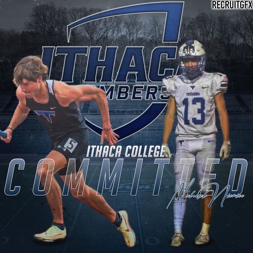 michaelniemiec4's tweet image. I’m excited to announce that I will be committing and continuing my athletic and academic career with @IthacaBomberFB and @IthacaMXCTF. I would like to thank my friends, family, and coaches for the support along the way. 
@Coach_Hatcher20 @CoachTerp_ @CoachT_59 @TuscaroraFB