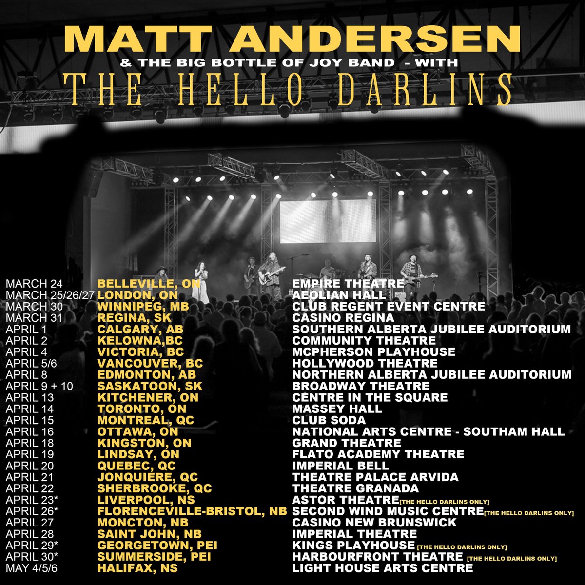strutent's tweet photo. @thehellodarlins are returning to Canadian stages this month with @matt_andersen and his Big Bottle of Joy band and you don’t want to miss it!🎶 Get your tickets at https://t.co/upDAWz5yK9. https://t.co/2Rcz2mwym5