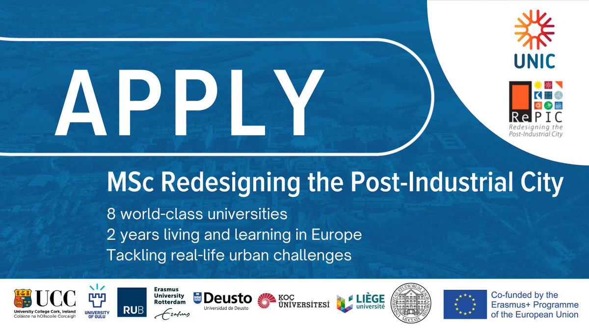 The <a href="/UNIC_EU/">UNIC</a> MSc in Redesigning the Post-Industrial City (RePIC) is now open for applications. Join this new research focused program that will respond to the specific challenges of post-industrial cities. Visit  unic.eu/en/repic