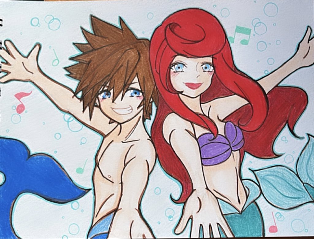 KHのキャラを自分の絵柄で描くことあんまり無いから、ゲーム内のシーンから描くの楽しい^ ^
いつもは公式のイラストの模写ばっかりだからな〜