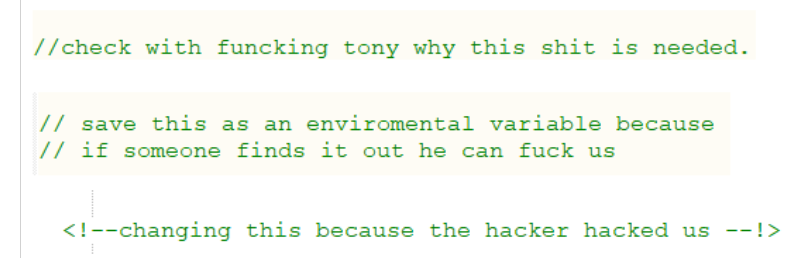 This saturday we will presenting with <a href="/s0lfer/">Solfer</a> at <a href="/BSidesBG/">BSidesBG</a> our "Stalking the Stalkers" talk. One of my favourite comment in their code is "changing this because the hacker hacked us"...