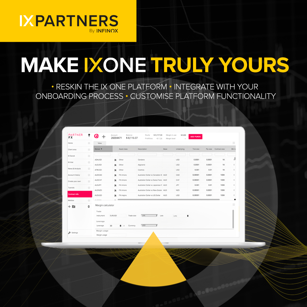 Give your clients the complete IX One experience, your way.🤝

Our Partner Label solution allows you to share your unique view of IX One, complete with your brand's look and feel. 📣

Learn more: ow.ly/ewTN50NiVHi

#IXPartners #INFINOX infinox.com/fsc/en/ix-one