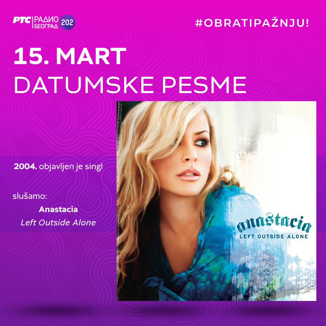 Beograd202's tweet photo. 🗓️ #DatumskePesme - slušamo radnim danima od 14 sati
1962. ✴️ rođen je TERENCE TRENT D'ARBY (#SanandaMaitreya)
1982. ✴️ duo YAZOO - singl #OnlyYou
1983. ✴️ grupa TALKING HEADS - album #Naked
2004. ✴️ Anastacia - singl #LeftOutsideAlone

#15mart #NaDanašnjiDan
#15March #OnThisDay https://t.co/ap1VwsnjMt