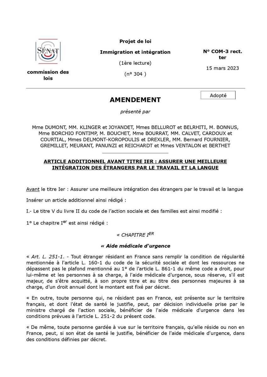 FrDumont83's tweet image. [✅ AMENDEMENT ADOPTÉ : Fin de l'AME]

1/3 - 👉 Ce matin, en commission, j’ai fait adopter un amendement sur le PJL Immigration visant à remplacer l’aide médicale d’État (AME), accessible aux étrangers en situation irrégulière (présents sur le territoire depuis plus de trois mois