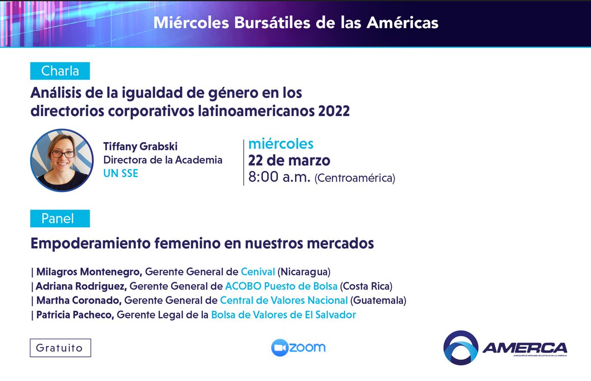 DCSX_co's tweet photo. Join us on Mar 22, for the next Miércoles Bursátiles de las Américas 2023: "Analysis of Gender Equality in Latin American Corporate Directories "
 👉https://t.co/RLvlTyGyt4

 @BolsaValoresSV @LatinexBolsa @BVGEcuador @BVdNicaragua @valoresbvq @bolsard @bvnsagt 
@BolsaCR https://t.co/y5FOuIea0O