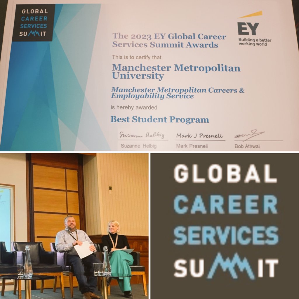 🥳🎉 Fantastic to have won the EY Global Career Services Award for Best Student Program at the #gcsSummit  in London yesterday. Very proud of the whole team @ManMetCareers  for their hard work, dedication and student centered approach. 👏🏻🌎
#awardwinners #employability
