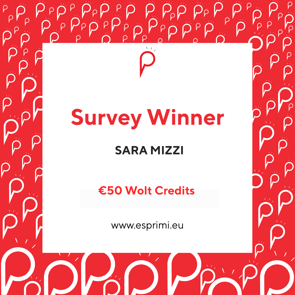 Esprimi_mlt's tweet photo. Join us in congratulating Sara Mizzi, our latest prize draw winner, who won €50 worth of Wolt credits for taking part in our Research on Education Services in Malta!👏🎉Thanks for taking the survey, Sara. Enjoy your prize! 😊 https://t.co/qAWLwJy41i