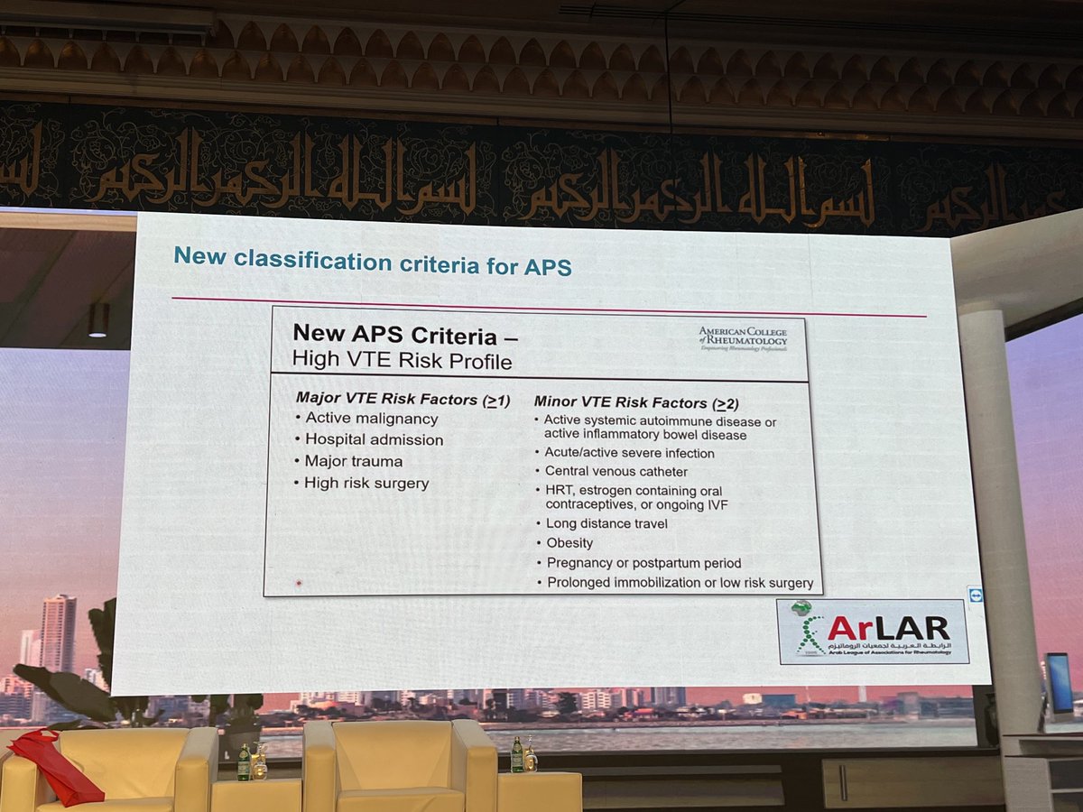 NoufAhmedAlham2's tweet photo. New classification criteria in APS   #ARLAR23 ⁦@ArLARheumatolog⁩  by Munther A Khamashta. https://t.co/DXdqWoKtha