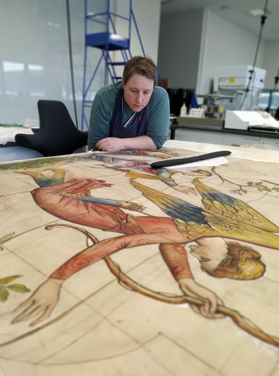 EmilyOConserve's tweet image. @stirling_lydia working on another #WMBurgess of Cupid and Psyche.
I think the man himself would approve....
#paperconservation