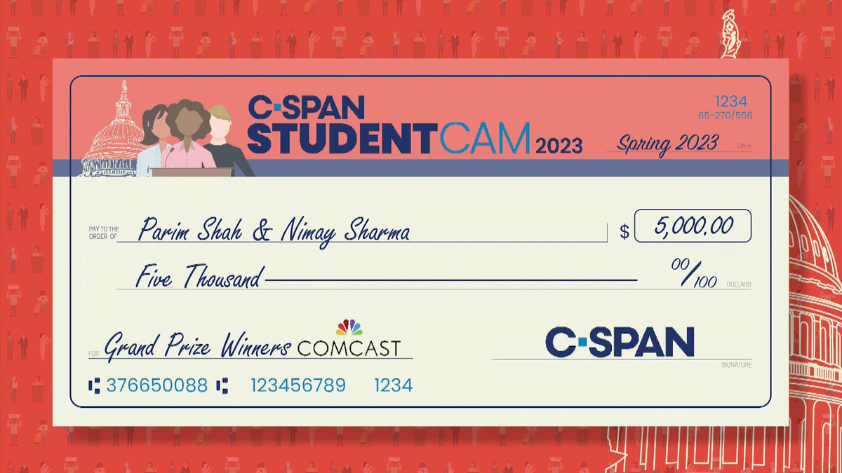 Our GRAND PRIZE winners for #StudentCam2023 are Parim Shah &amp; Nimay Sharma from Dr. Martin Luther King, Jr. Middle School in Germantown, MD!

Join <a href="/CSPAN/">CSPAN</a>, <a href="/ComcastBeltway/">We've Moved ⏩ @Comcast</a>, <a href="/BrandiKOverton/">Brandi K. Overton</a>, &amp; <a href="/MCPS/">MCPS</a> in congratulating them on their outstanding achievement!

#Filmmakers #Changemakers