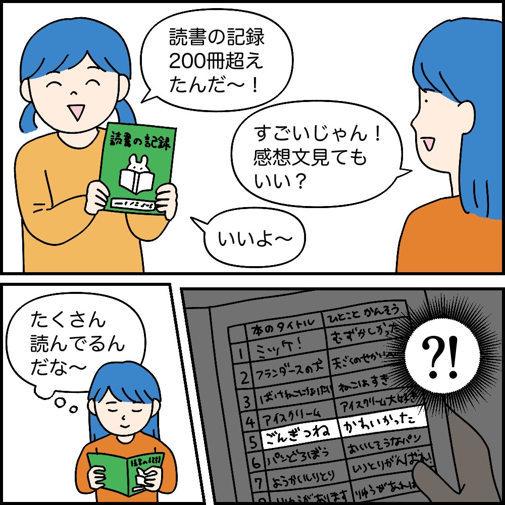 「ごんぎつねの感想にちょっとハラハラしたときのこと 」こしいみほの漫画