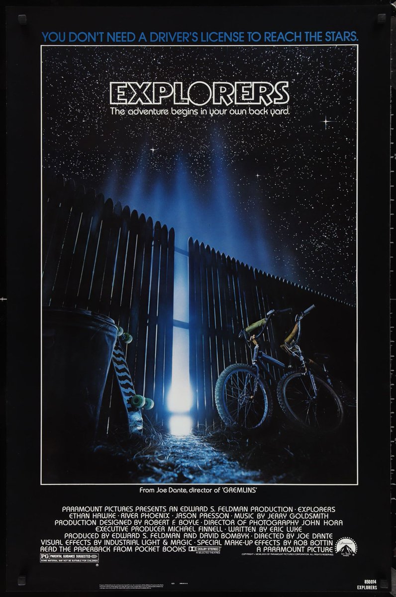 #WorldRecord/599
Explorers ('85)
⭐️⭐️⭐️½
#JoeDante's fabulous coming-of-age #SciFi has one of my favourite movie posters of all time. This #RiverPhoenix / #EthanHawke film is one of those classics that doesn't get enough love with mainstream audiences. Goddamn, I miss the #80s.