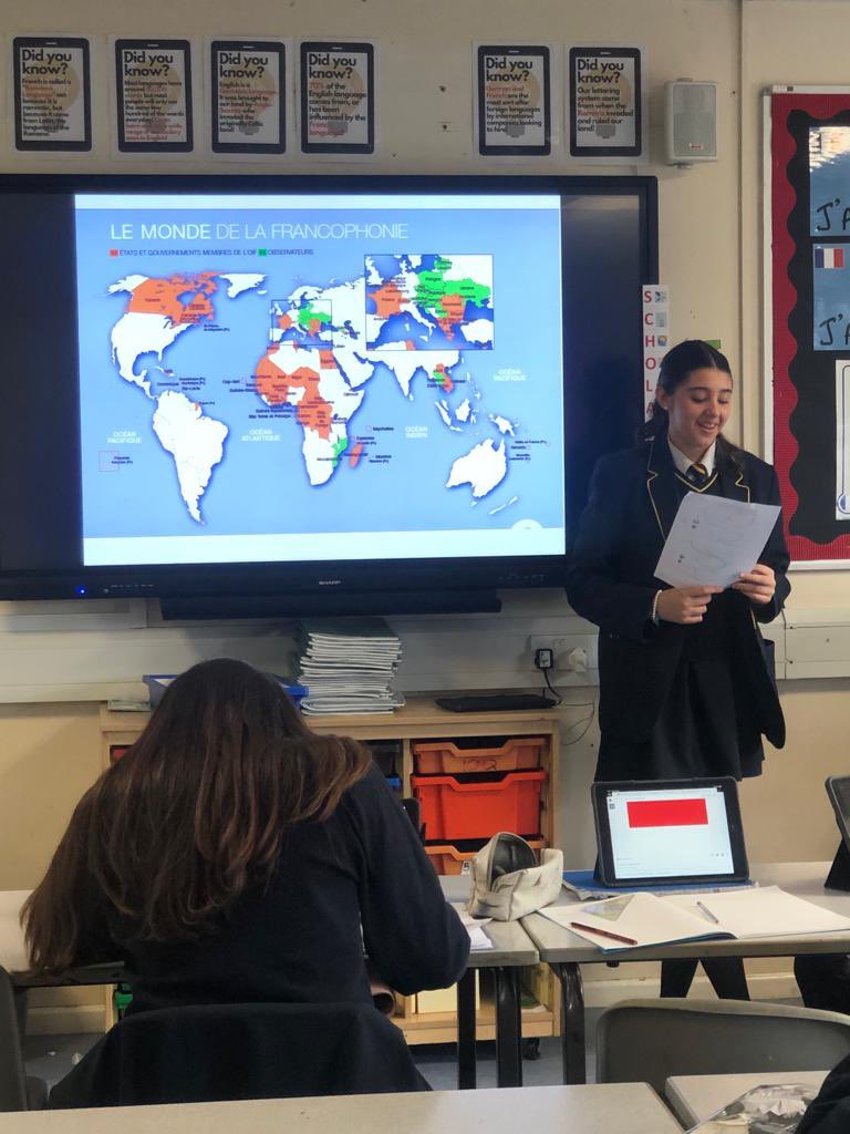 sra_mfl's tweet photo. March is the month that we celebrate la Francophonie - year 10s enjoyed a cultural lesson with Madame Ifri this week #scholarlyhabitsofmind https://t.co/mf5v5buE3f