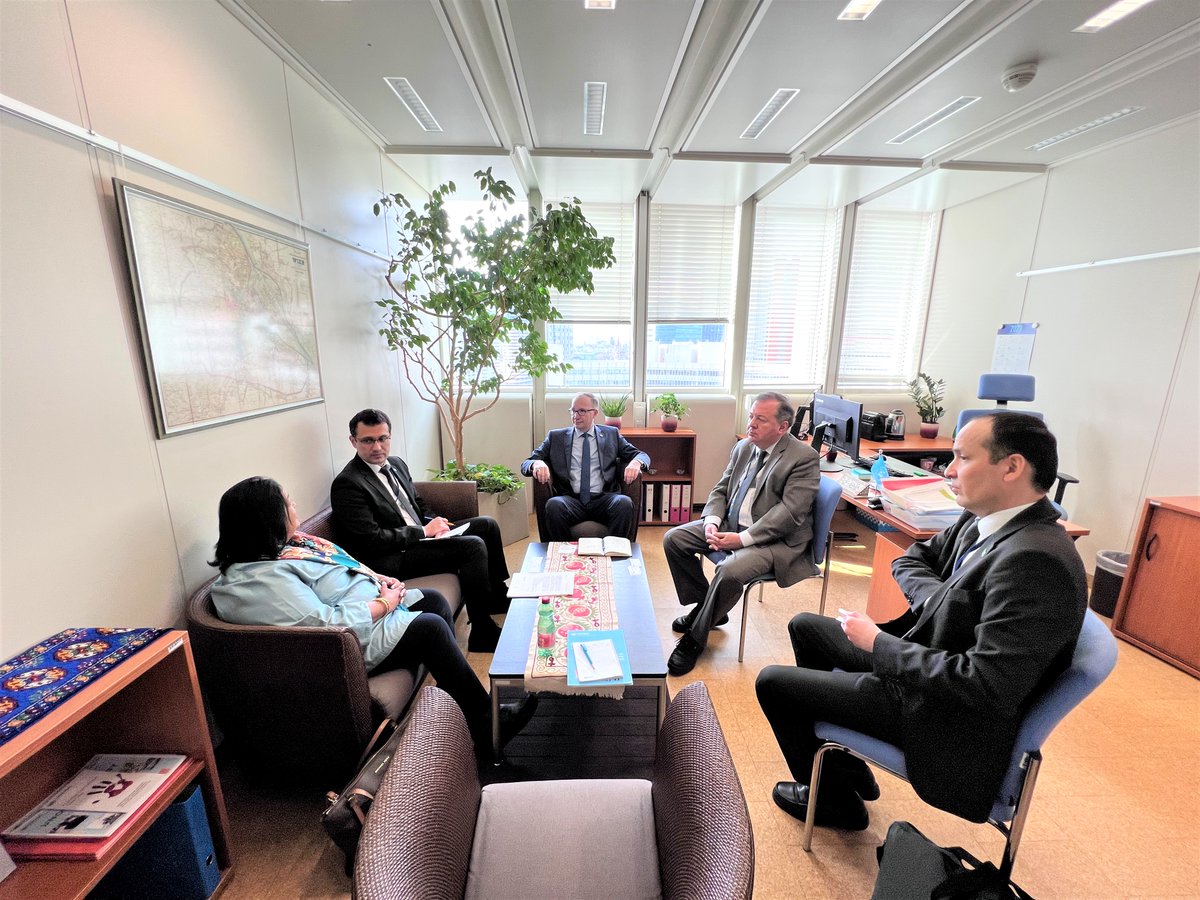 Ms.<a href="/MittalAshita/">Ashita Mittal</a>, <a href="/UNODC/">UN Office on Drugs & Crime</a> RR for Central Asia met with H.E. Mr. Hemra Amannazarov, Amb. of 🇹🇲to 🇦🇹, Mr. Kakageldi Chasov, Second Secretary of the Emb. of 🇹🇲to 🇦🇹, &amp; UNODC HQ experts to discuss current UNODC activities, upcoming offl. missions to🇹🇲, further plans to enhance coop.