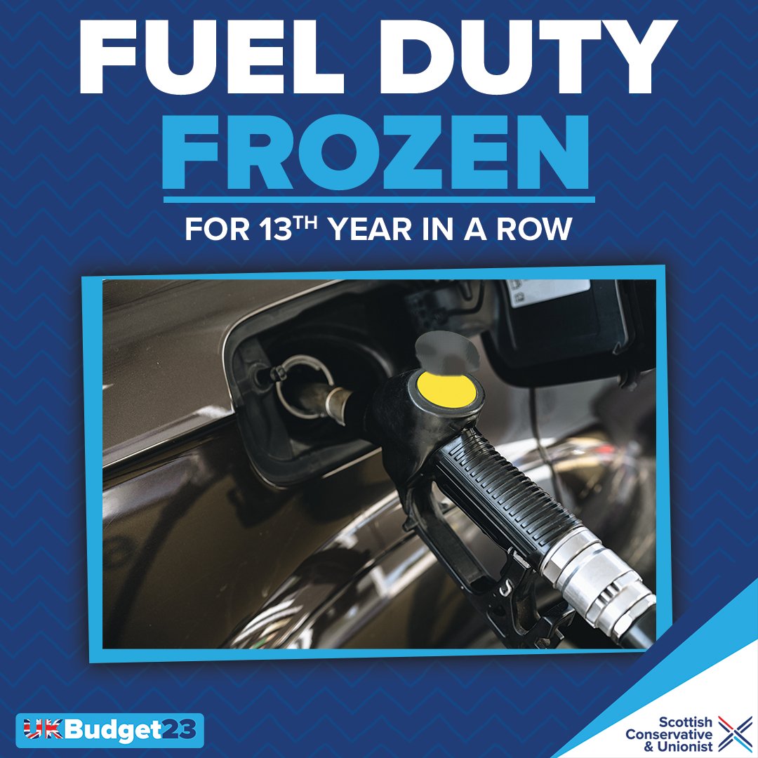 BREAKING: Conservative Chancellor @Jeremy_Hunt has announced that the tax on petrol and diesel has been frozen for the 13th year in a row – saving the average driver thousands of pounds. #Budget2023