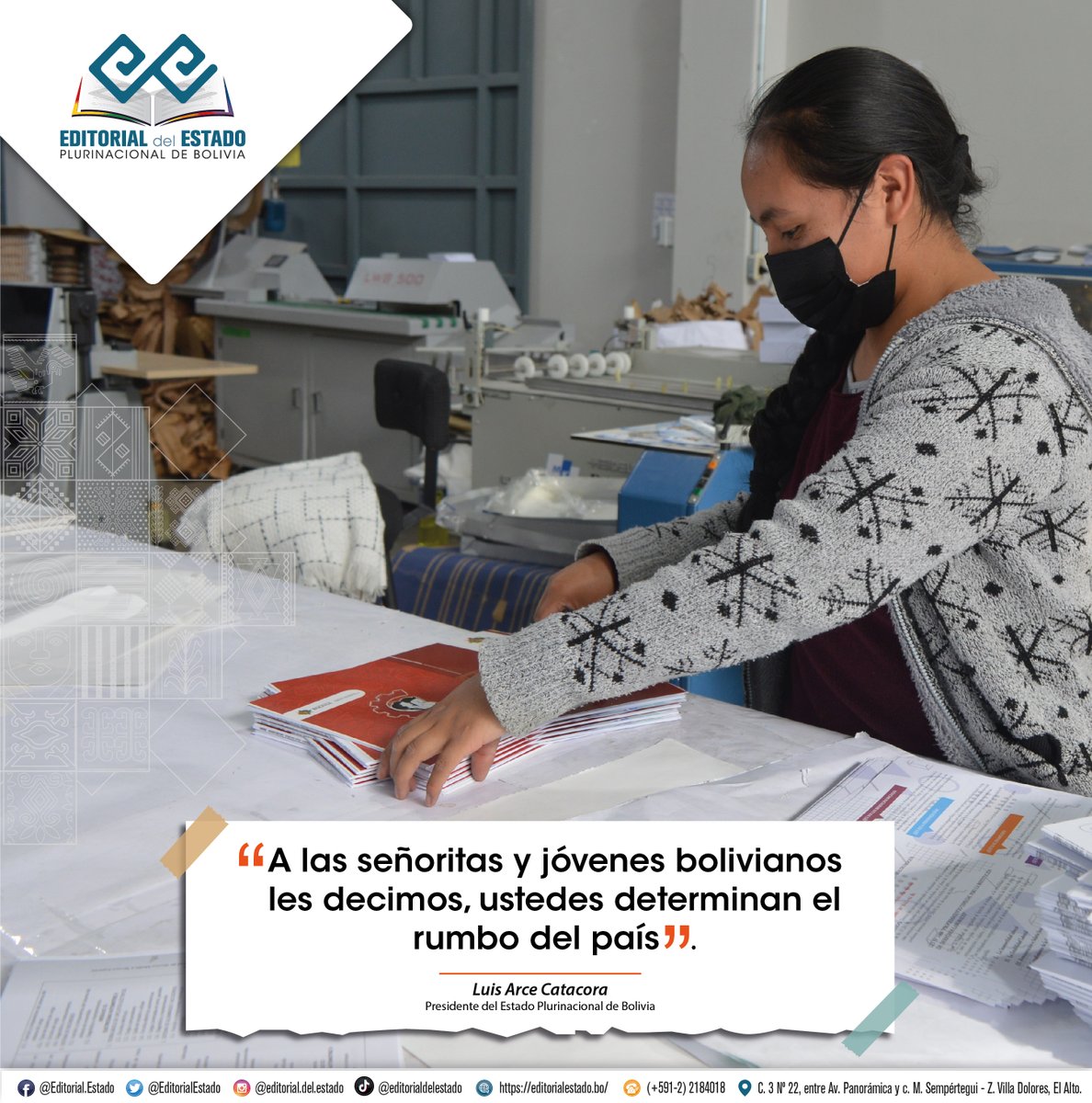 EditorialEstado's tweet photo. Las y los jóvenes representan el valioso presente de nuestro pueblo, quienes aportan cada día al desarrollo del país.

#AñoDeLaJuventud #EditorialDelEstado #LuchoXBolivia #UnidosRumboAlBicentenario #JóvenesHaciendoHistoria https://t.co/VMDoTGirNb