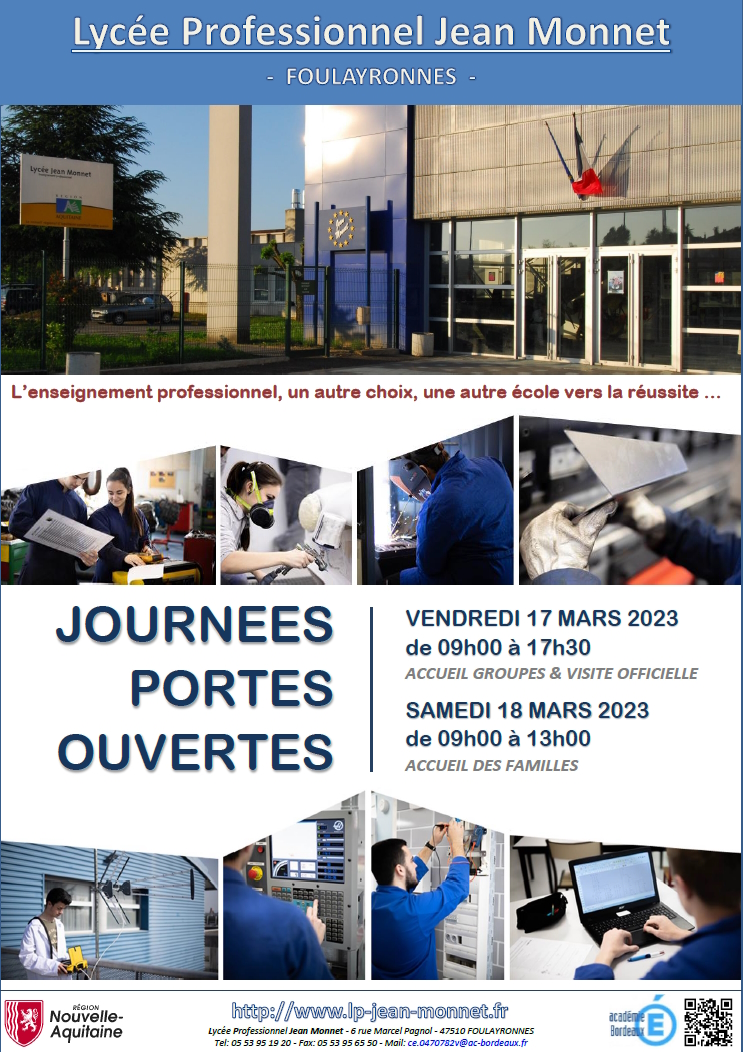 🖋 Les rendez-vous Tempo ! 

Le samedi 18 mars, de 9h à 13h, rendez-vous au lycée Jean Monnet de Foulayronnes 📒

Vous découvrirez les cursus professionnels proposés par l'établissement, ainsi que les abonnements Tempo pour vous rendre en cours en toute sérénité au quotidien. 🚌