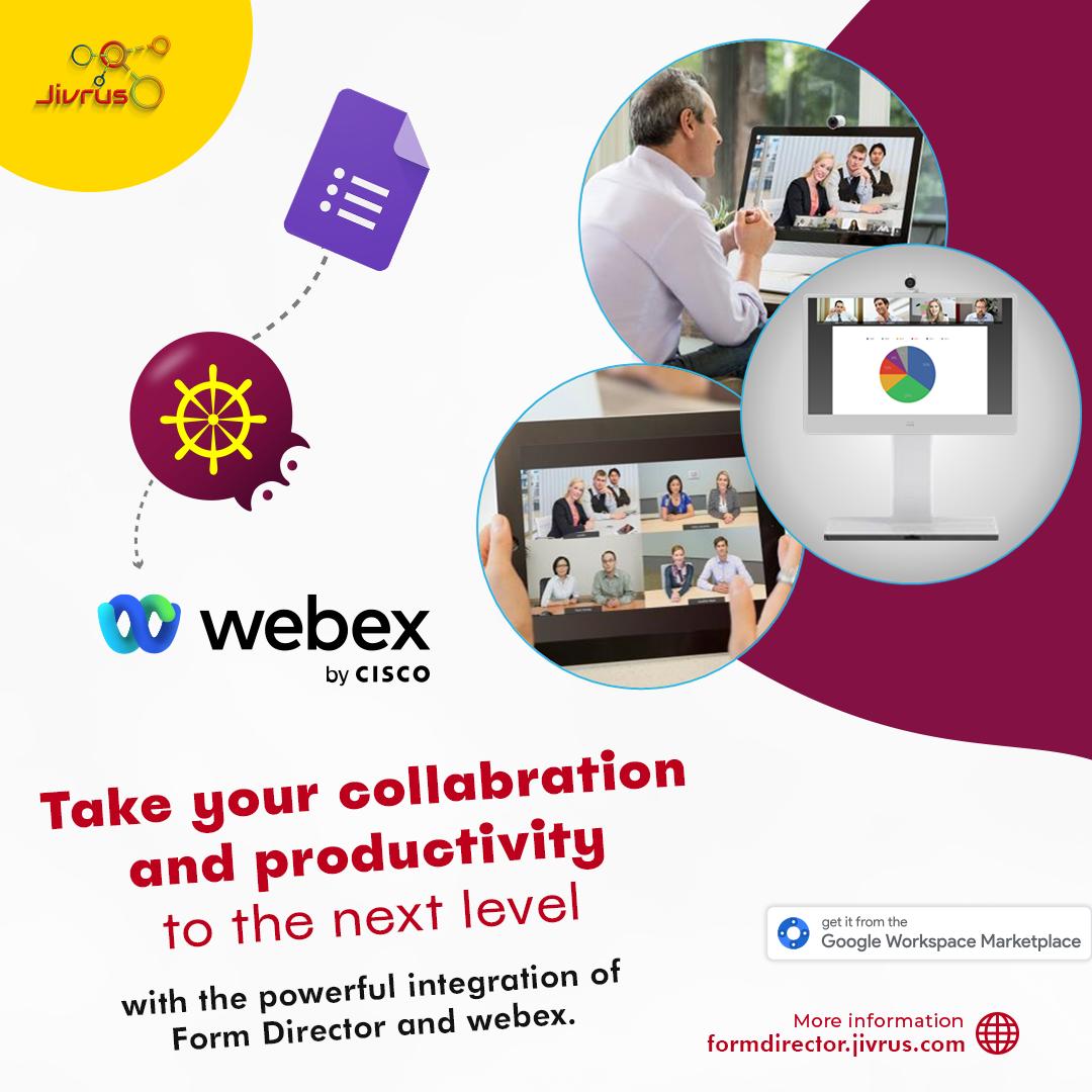 jivrus's tweet image. Elevate your collaboration and productivity with the integration of Form Director with Webex! 
Plan virtual meetings, include registrants, and dispatch messages on Google Forms submission. 
Watch demo video @ zurl.co/njC2

#FormDirector #Webex #GoogleForms #Automation