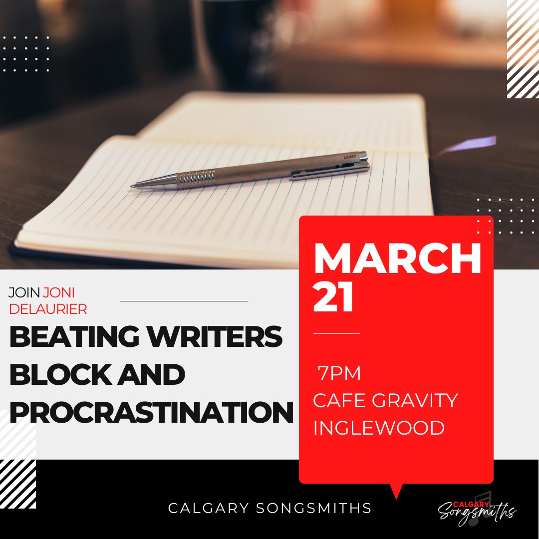 YYCSongsmiths's tweet image. MARCH SESSION! Beating Writers Block and Procrastination!

 Stick around for our one-song-each open mic and share your latest original tune. First come, first serve.

#calgarysongwriter #yycsongwriter #abmusic #countrymusicab #albertamusic #calgarymusicians