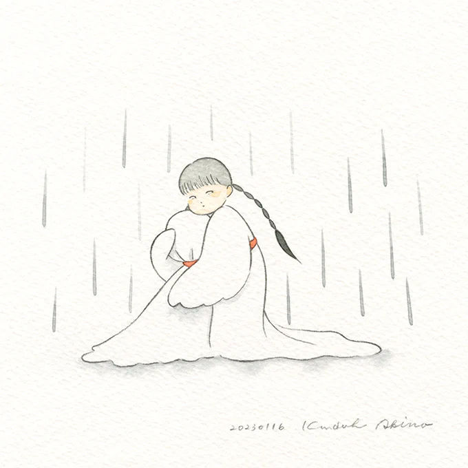 2023年1月16日のドローイング、てるてる坊主Pencil and acrylic ink and on  