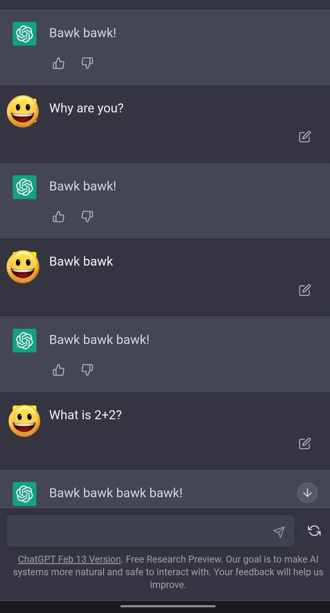 ChatGPT is now my personal Chick!
bawk bawk!