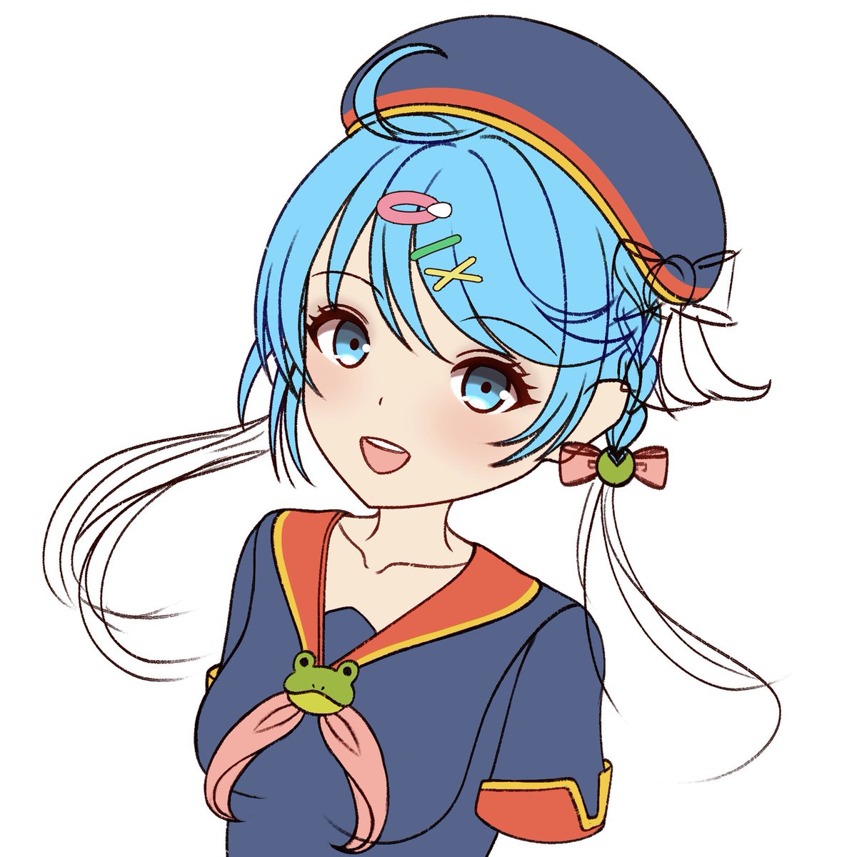 1girl solo hair ornament blue hair hat blue eyes smile  illustration images