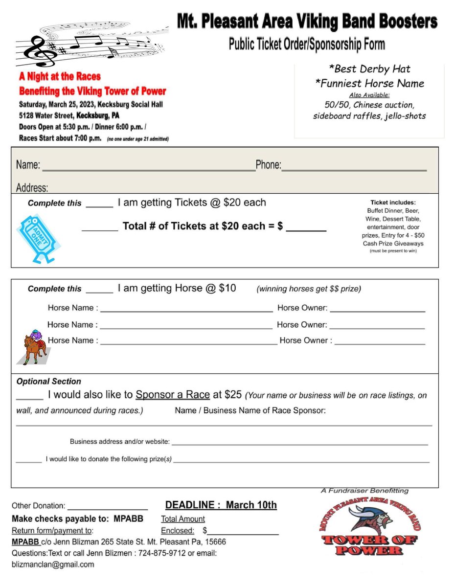 MPAVikingsBand's tweet photo. We still have plenty of tickets and horses left for our annual Night at the Races! This is one of our biggest fundraisers of the year, so please come on out and support the band! https://t.co/6120tR26OJ
