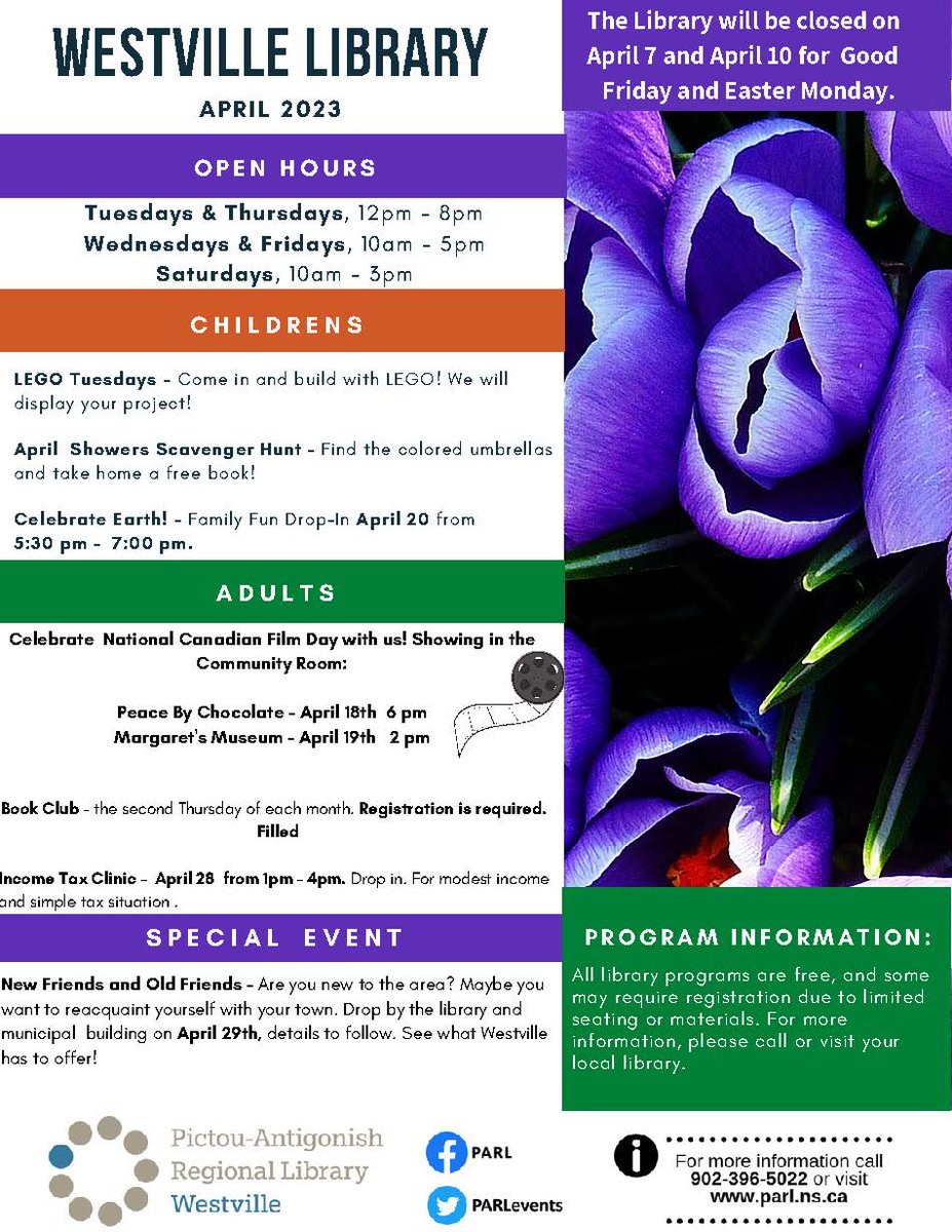 Check out the programming at the Westville Public Library in April! #westville #publiclibrary #programming #freeprogramming #stayconnected #communityspaces