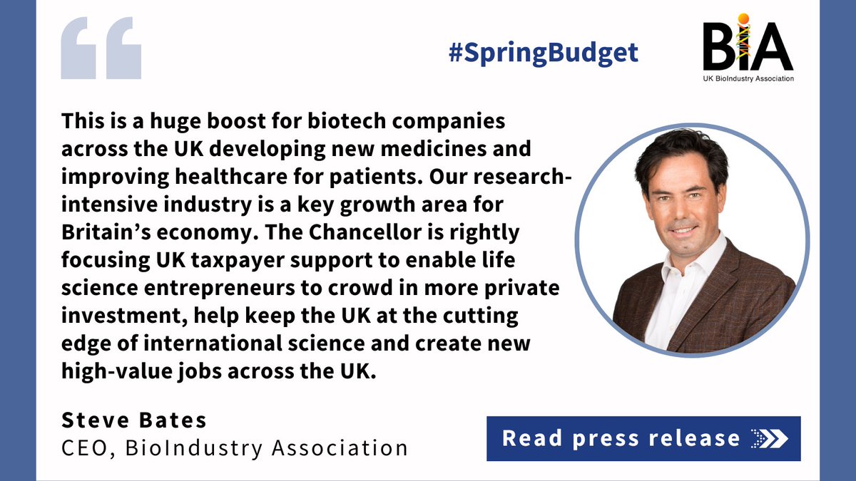 BIA_UK's tweet photo. @Jeremy_Hunt "This is a huge boost for #biotech companies in 🇬🇧 developing new medicines and improving healthcare for patience. Our research-intensive industry is a key growth area for Britain’s economy" - Steve Bates, CEO @BIA_UK

👉 https://t.co/h7mJKcKC2s

#SpringBudget2023 #lifesciences https://t.co/hXoVpGuHzr
