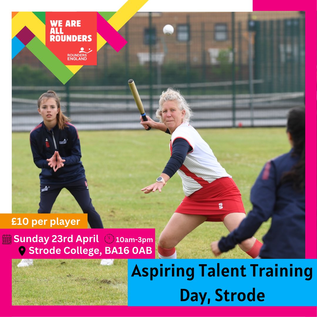 We are offering a talent training and development day at our regional hub in Strode, for all England Talent Development Players and aspiring talented rounders players!

🗓Sunday 23rd April
⏰10am-3pm
📌Strode College
💰£10 per player

Enter now bit.ly/StrodeTalent 

#rounders