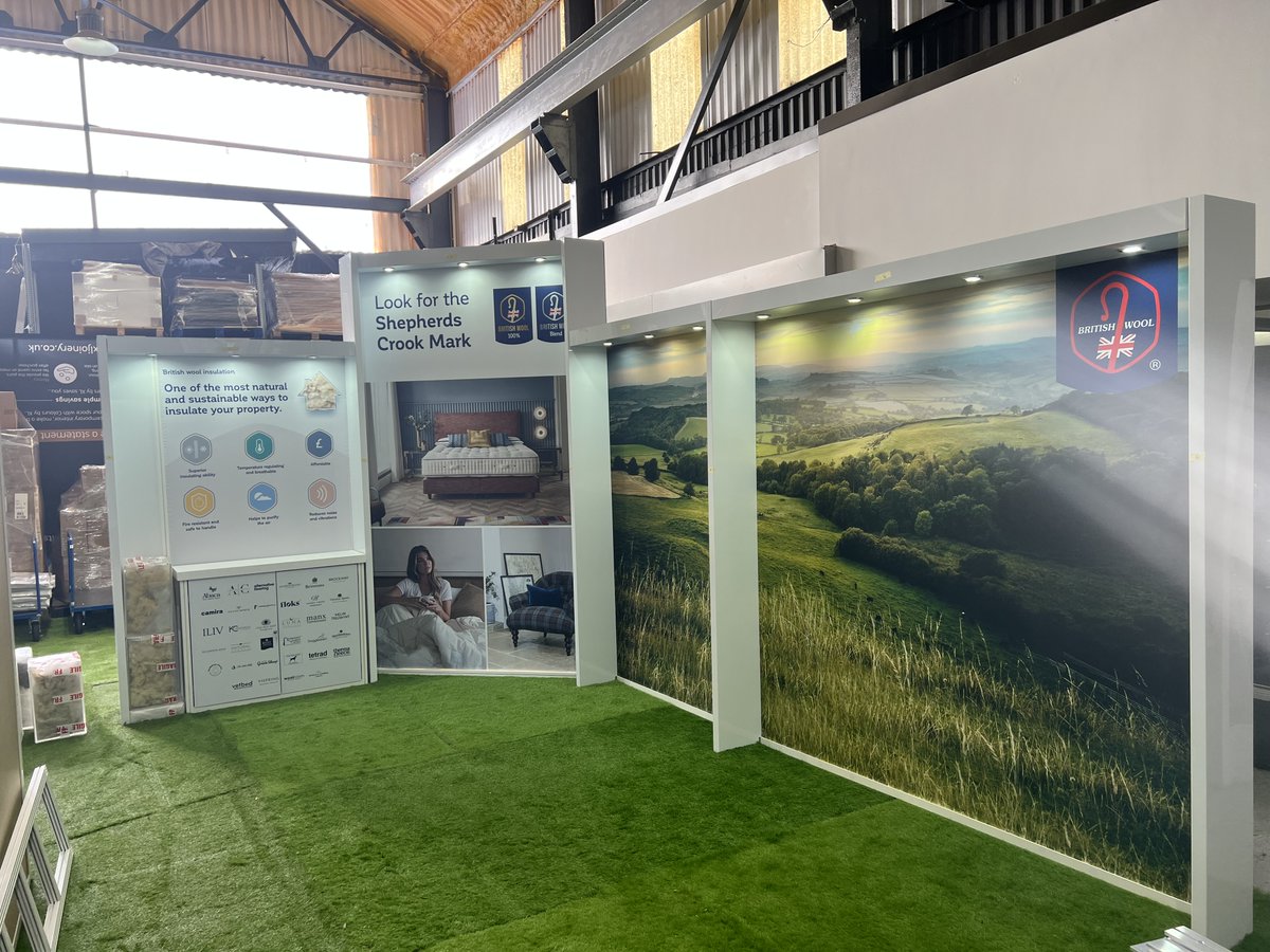 Being prebuilt in our workshop for <a href="/HBR_Show/">Homebuilding & Renovating Show</a>, here is <a href="/BritishWool/">British Wool</a>'s stand! A great mix of large fabric graphics and pillars to give the modular stand a more custom look - whilst remaining #reusable! 
#recyclable #exhibitionstand
