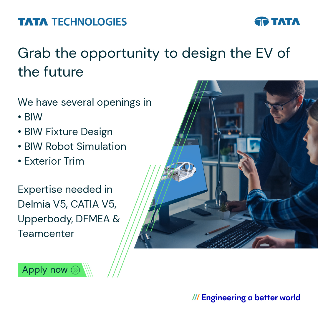 TataTech_News's tweet image. #WeAreHiring - Are you keen to innovate product development systems &amp;amp; processes that shape products from global OEMs?

Explore 50+ #bodyengineering jobs that we have open right now.

#ComeJoinUs in #EngineeringABetterWorld - lnkd.in/d5D8mpxs

#Jobs #tatatechnlogies