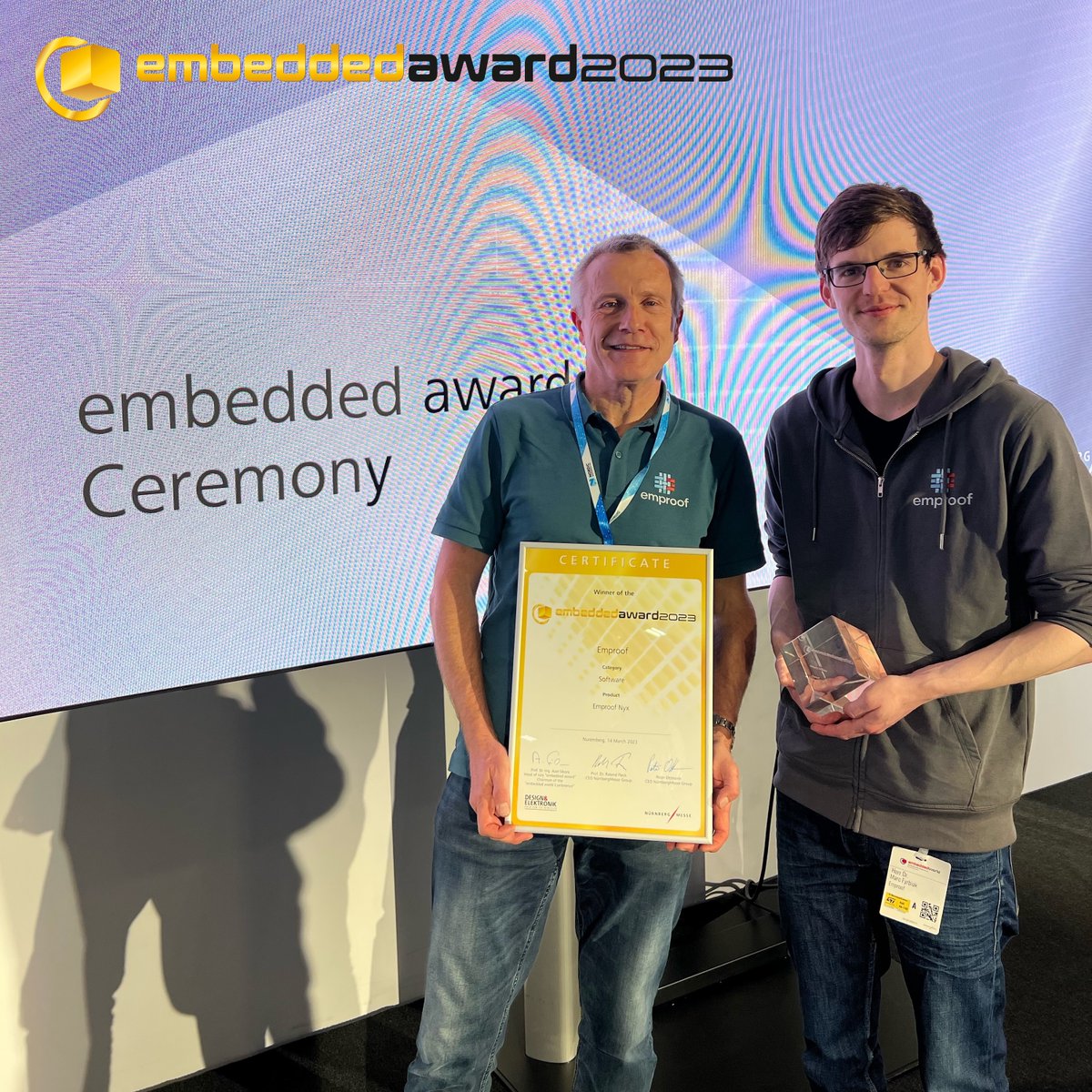 emproofsecurity's tweet photo. We are proud to have won the Embedded Award for Software at @embedded_world!
https://t.co/s5IGVsViQn
#Emproof #cybersecurity #embeddedsoftware #embeddedsecurity #softwaresecurity #softwareprotection #ew23 https://t.co/uuYWiqdgg3