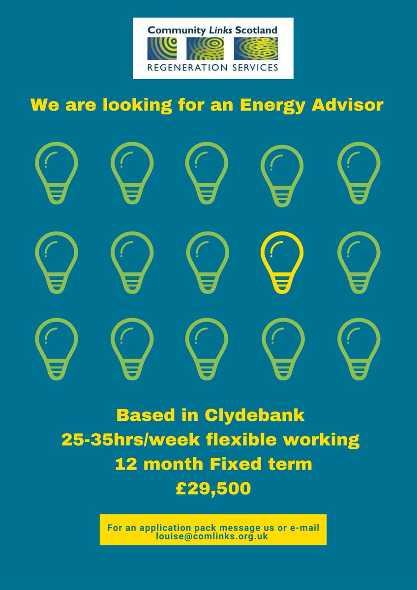 We are looking for an Energy Advisor to join our team! If you would like an application pack, please message us or email: louise@comlinks.org.uk