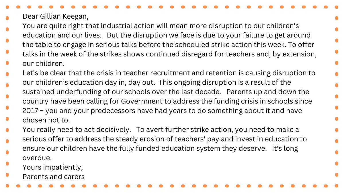 On Tuesday 14 March, the day before strike action, Education Secretary Gillian Keegan wrote an open letter to parents. We’ve written her one back.  Please share widely.