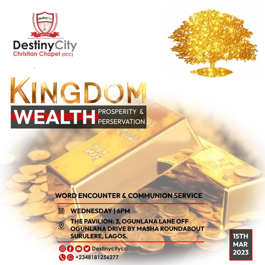 destinyCityCC's tweet photo. The Scripture posits that the blessing of the Lord makes rich and adds no sorrow.
Join us today at our Word Encounter and Communion Service, Wednesday the 15th of March, 2023, by 6:00pm, as we by the Grace of God, show you how to access your own share of Kingdom Wealth https://t.co/gFVHrwitCQ